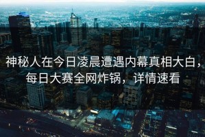 神秘人在今日凌晨遭遇内幕真相大白，每日大赛全网炸锅，详情速看